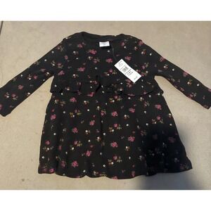 Baby Gap Black Floral Long Sleeve Dress 6-12‎ Months